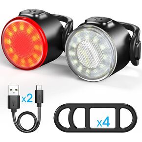 Bike Lights, USB Fast Charging Bike Front and Tail Light Set, IPX5 Waterproof Standard, 6 Lighting Modes, Easy to Disassemble, Safe and Reliable, Suitable for Night Riding on Road and Mountain Bikes.