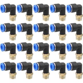 Antrader 20Pcs Thread 90 Push to Connect Fittings, Male Elbow 6mm Tube OD x 1/8 Inch NPT,Quick Connection L Type Outer Screw Cylinder Elbow,Blue