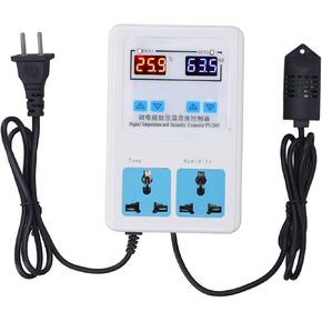 Temperature Humidity Controller -20~60℃ LCD Display Humidistat Thermostat AC 110‑220V 2 Relay Output Thermostat Heating and Cooling for Fermenter Greenhouse (US Plug)