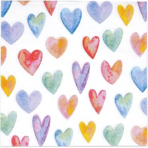 Gift Boutique 100 Colorful Heart Cocktail Beverage Napkins Disposable Paper Love Hearts Dessert Napkin for Spring Summer Valentine's Day Wedding Tea Party Bridal Baby Shower Supplies Tableware Decor