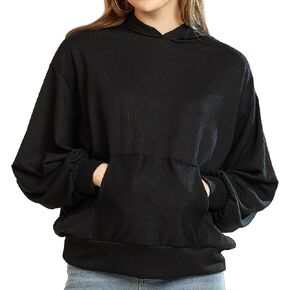 Oversized Dolman Long Sleeves Ribbed Hoodie Sweatshirt