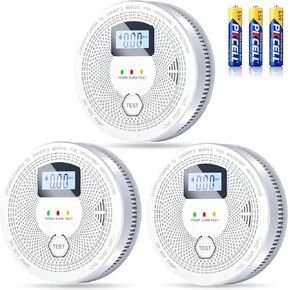 Smoke Detector and Carbon Monoxide Detector Combo with LED Indicators, 2 in 1 CO & Smoke Alarm, Battery Operated Smoke and Carbon Monoxide detectors 3-Pack