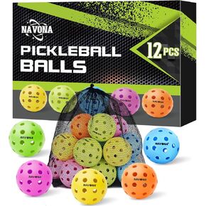 Navona 12 Pack Premium 40-Holes Colorful Outdoor Pickleball Balls, Meet USAPA Official Requirement, Perfectly Balanced, High Bounce True Flight, Durable Outdoor Pickleball Set