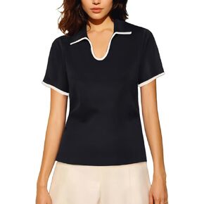 Dokotoo Womens Short Sleeve Shirts Collared V Neck Golf Polo Shirts Quick Dry Workout Tops Active Hiking Tennis Shirt