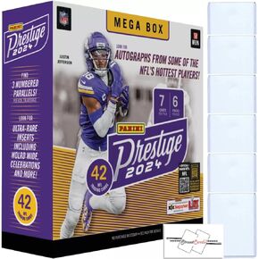 2024 Panini Prestige Football NFL Mega Box with 42 Trading Cards + 6 Toploaders + STREETCARDS Magnet!