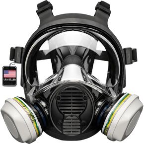 Parcil Distribution NB-100B Tactical Gas Mask with Bayonet Style Filter Ports - Full Face Respirator with MaxPro P-3-0 Multipurpose Filter Cartridges