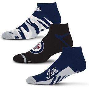 For Bare Feet NHL Winnipeg Jets CAMO BOOM 3 Pack Ankle Sock Team Colors Large