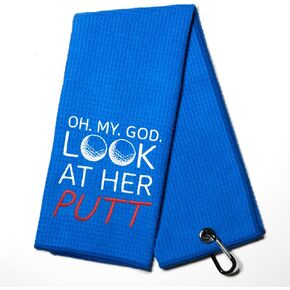 DYJYBMY Look at Her Putt Golf Towel with Clip Golf Ball Towel, Funny Golf Gifts for Men Women, Funny Christmas Birthday Gifts for Golf Fan, Retirement Gifts for Dad Mother Coworker, Appreciation Gifts