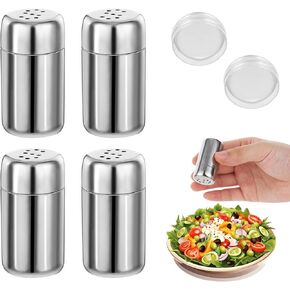 Metal Salt and Pepper Shakers, 4 Pieces Stainless Steel Salt and Pepper Shakers Refillable Salt Dispenser Containers Travel Size "S" Caps Salt Pepper Shaker Set with Lid for Kitchen Counter Camping