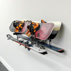 StoreYourBoard Ski & Snowboard Storage Rack, Horizontal Wall Mount Garage Organizer, Holds up to 4 Pairs of Skis, Fits All Bindings