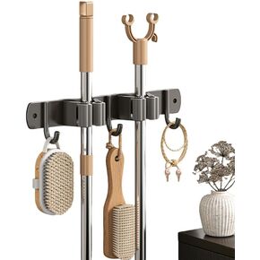 Broom Holder Wall Mount Broom Rack Mop Hanger Garden Tool Storage Rack Laundry Room Organization Handle Stainless Steel Wall Mounted Garage Storage Hooks Practical Rack With Screws And 3M Adhesive