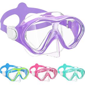 Kids Swim Goggles Snorkel Diving Mask for Boys Girls Ages 7-16, Two-Color Anti-Fog Swimming Goggles with Nose Cover (1PCS Pure Purple)