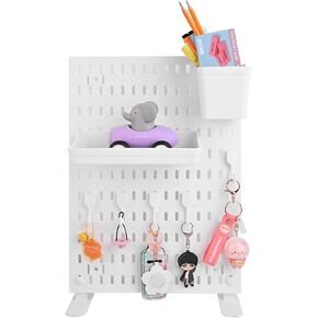 White Pegboard Combination Kit Desk Peg board with Plastic Shelf Baskets Organizer for Display Home Office 16.5" x 11.8"