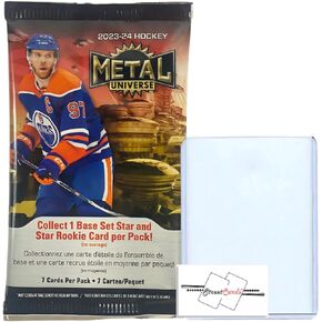 2023-24 Upper Deck Metal Universe Hockey NHL Blaster Value Pack with 7 Trading Cards + Toploader + STREETCARDS Magnet!