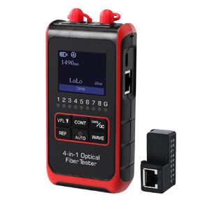 Fiber Optic Tester HD Display Fiber Tester, 4 in 1 Power Meter for OPM VFL Cont QC, Universal Interface Power Meter with 6 Wave Lengths Fiber Light Meter for Fiber Optic and RJ45 Network Tester