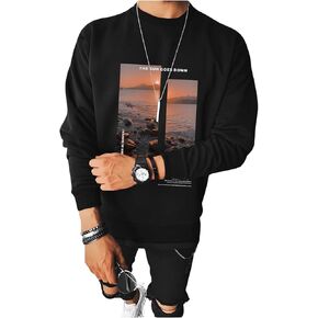 Men's Graphic Sweatshirts Scenery Print Crewneck Long Sleeve Casual Pullover Tops