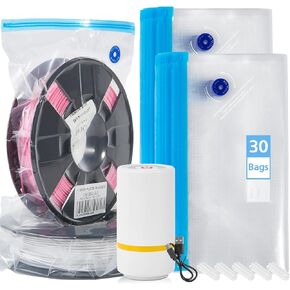 30 Bags 3D Printer Filament Storage Bags, Vacuum Sealed Kit with 13.4x11.8 inch Vacuum Storage Bags, Auto Pump, Vacuum Storage Bags for PLA/PETG/TPU/ABS 1.75 mm Using After Filament Dryer Box