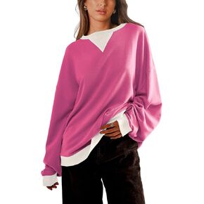Gozoloma Womens Oversized Sweatshirt Color Block Long Sleeve Crewneck Tunic Tops Loose Fit Pullover