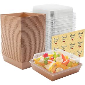 100 Pack Small Paper Charcuterie Boxes with Clear Lids, Dessert Boxes Square Disposable Paper Bakery Boxes to Go Food Containers for Desserts, Sandwich, Cookie, Sushi, Cake Slice and Strawberries