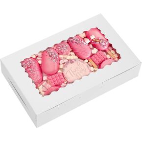 Moretoes 20pcs Cookie Boxes, 7x4.3x1.5in White Bakery Boxes with Window, Treat Boxes Small Cake Boxes for Macaron Chocolate Truffle Dessert Pastry