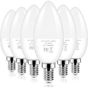 Brightever Candelabra 40W Equivalent LED Light Bulbs, 4W Candle Light Bulbs with Small E12 Base, Daylight White 5000K Ceiling Fan Lightbulbs, Type B Bulb for Wall Sconces, Non-Dimmable, Pack of 6