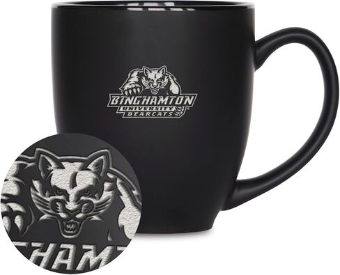 مج بيسترو سيراميك أسود غير لامع منقوش بالليزر 15oz من ريكو إندستريز NCAA Binghamton Bearcats - للمشروبات الساخنة أو الباردة in Saudi Arabia