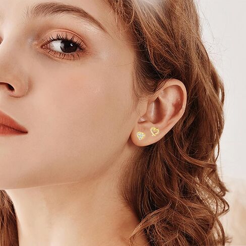 5 Pairs Heart Stud Cartilage Earrings for Women Screw Back Love Stud Tiny CZ Hearted Earring Tragus Pierced Ear Valentine Jewelry Gifts (Silvery Heart Studs) in Saudi Arabia