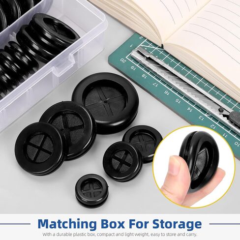Glarks 53pcs 16/20/22/25/30/38mm Double Sided Rubber Grommet Set, Black Round Rubber Hole Plugs Closed Firewall Hole Plug Rubber Gasket for Wire, Cable Protection in Saudi Arabia