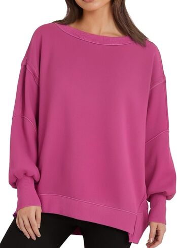 Womens Plus Size Oversized Sweatshirt Crewneck Long Sleeve Casual Pullover Preppy Fall Side Split Tops Coffee in Saudi Arabia