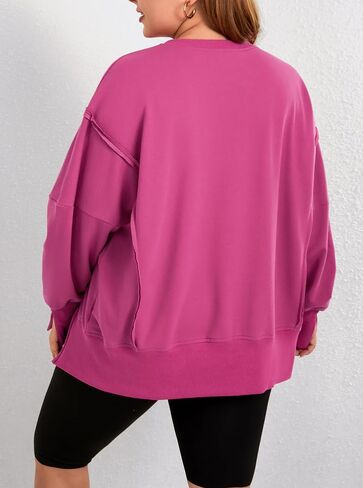 Womens Plus Size Oversized Sweatshirt Crewneck Long Sleeve Casual Pullover Preppy Fall Side Split Tops Coffee in Saudi Arabia