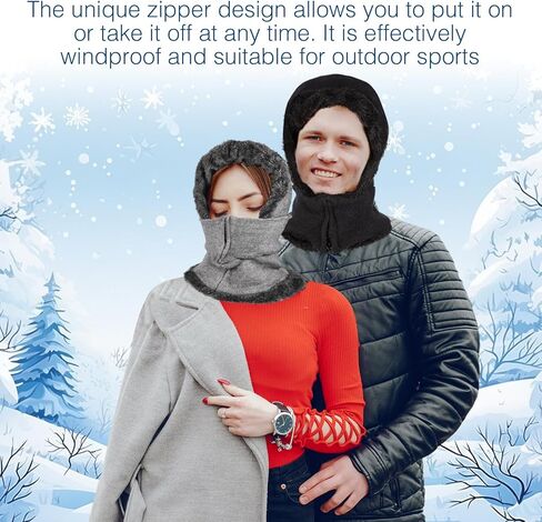 Panitay 2 قطعة الرجال النساء بالاكلافا قبعة أفخم مبطنة بالاكلافا مقنعين الرقبة أدفأ الطقس البارد هود وشاح التزلج الثلوج قبعة صغيرة قبعة الشتاء مقنعين in Kuwait