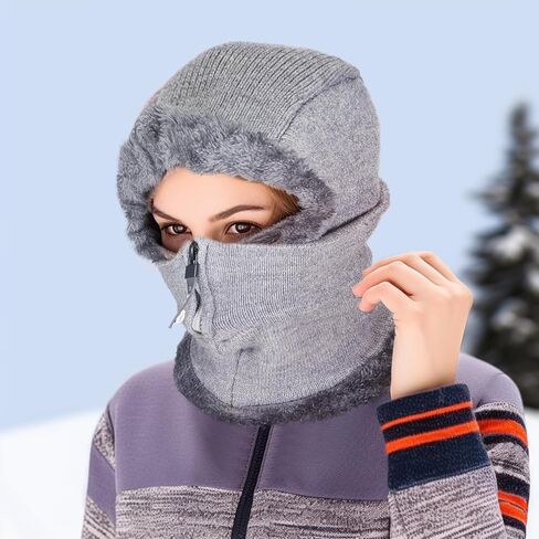 Panitay 2 قطعة الرجال النساء بالاكلافا قبعة أفخم مبطنة بالاكلافا مقنعين الرقبة أدفأ الطقس البارد هود وشاح التزلج الثلوج قبعة صغيرة قبعة الشتاء مقنعين in Kuwait