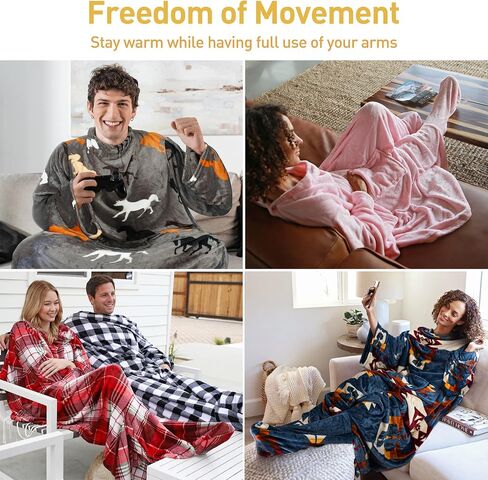 Catalonia Wearable Fleece Blanket with Sleeves and Foot Pockets for Adult Women Men, Micro Plush Comfy Wrap Sleeved Throw Blanket Robe Large, Gift for Her in Kuwait