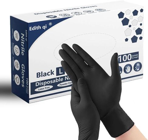 Nitrile Gloves Disposable Gloves Pack of 100, Food Safe, Textured Fingertips, Powder Free Latex Free, Black Gloves in Saudi Arabia