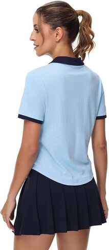 Pdbokew Women's V-Neck Polo Shirt Curved Hem Crop Tops in Saudi Arabia