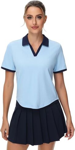 Pdbokew Women's V-Neck Polo Shirt Curved Hem Crop Tops in Saudi Arabia