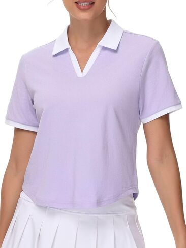 Pdbokew Women's V-Neck Polo Shirt Curved Hem Crop Tops in Saudi Arabia