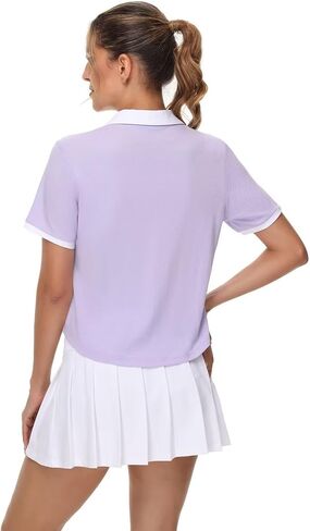 Pdbokew Women's V-Neck Polo Shirt Curved Hem Crop Tops in Saudi Arabia