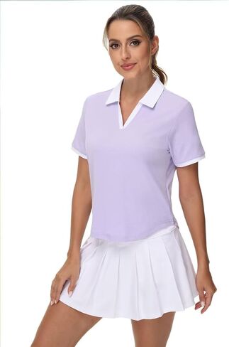 Pdbokew Women's V-Neck Polo Shirt Curved Hem Crop Tops in Saudi Arabia