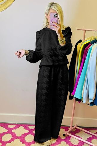 Women's 2024 Fall Two Piece Outfit Sweatsuit Casual Long Sleeve Pullover Tops and Drawstring Wide Leg in Saudi Arabia
