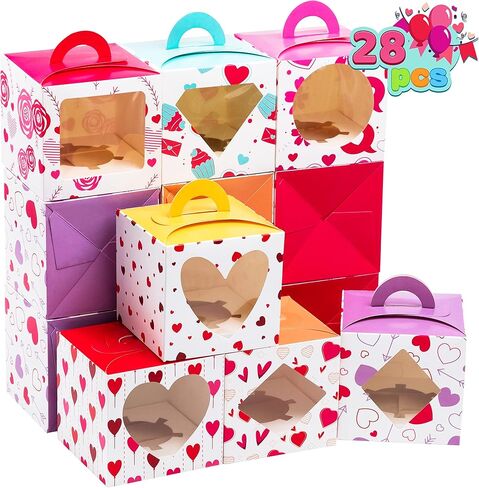 JOYIN 28 Pcs Valentine’s Day Bakery Treat Boxes, Cupcake Boxes with Window for Holiday Pastries, Doughnut, Cookie Gift Giving in Saudi Arabia