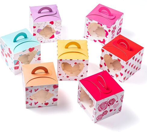 JOYIN 28 Pcs Valentine’s Day Bakery Treat Boxes, Cupcake Boxes with Window for Holiday Pastries, Doughnut, Cookie Gift Giving in Saudi Arabia