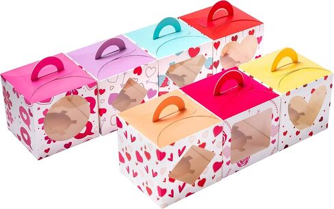 JOYIN 28 Pcs Valentine’s Day Bakery Treat Boxes, Cupcake Boxes with Window for Holiday Pastries, Doughnut, Cookie Gift Giving in Saudi Arabia