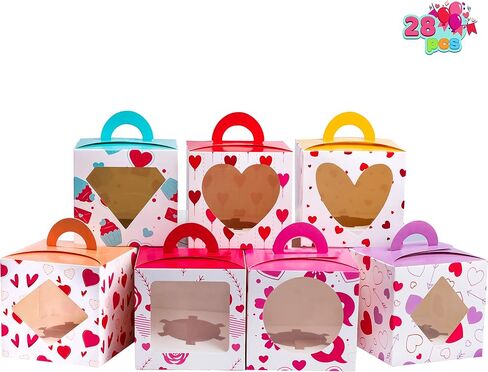 JOYIN 28 Pcs Valentine’s Day Bakery Treat Boxes, Cupcake Boxes with Window for Holiday Pastries, Doughnut, Cookie Gift Giving in Saudi Arabia