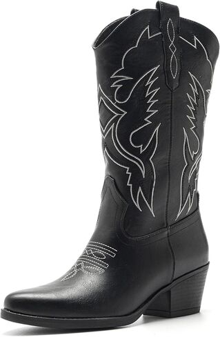 Cowboy Boots for Women with Pointed toe Stacked heel Classic featuring Distinctive Stitching Cowgirl Boots Size 8.5 in Saudi Arabia