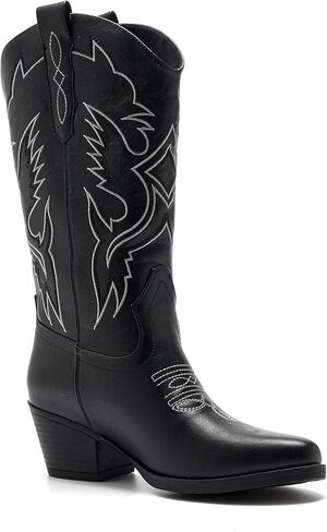 Cowboy Boots for Women with Pointed toe Stacked heel Classic featuring Distinctive Stitching Cowgirl Boots Size 8.5 in Saudi Arabia