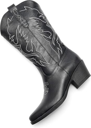 Cowboy Boots for Women with Pointed toe Stacked heel Classic featuring Distinctive Stitching Cowgirl Boots Size 8.5 in Saudi Arabia