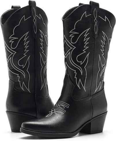 Cowboy Boots for Women with Pointed toe Stacked heel Classic featuring Distinctive Stitching Cowgirl Boots Size 8.5 in Saudi Arabia