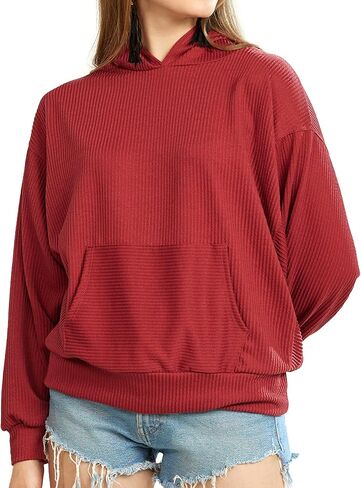 Oversized Dolman Long Sleeves Ribbed Hoodie Sweatshirt in Saudi Arabia