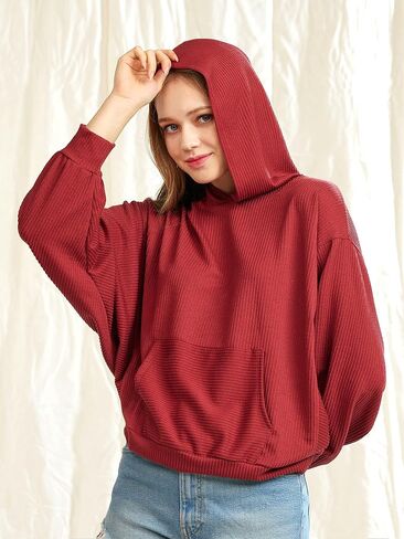 Oversized Dolman Long Sleeves Ribbed Hoodie Sweatshirt in Saudi Arabia